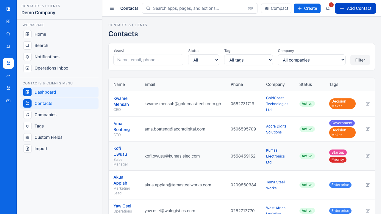 Open the Contacts list