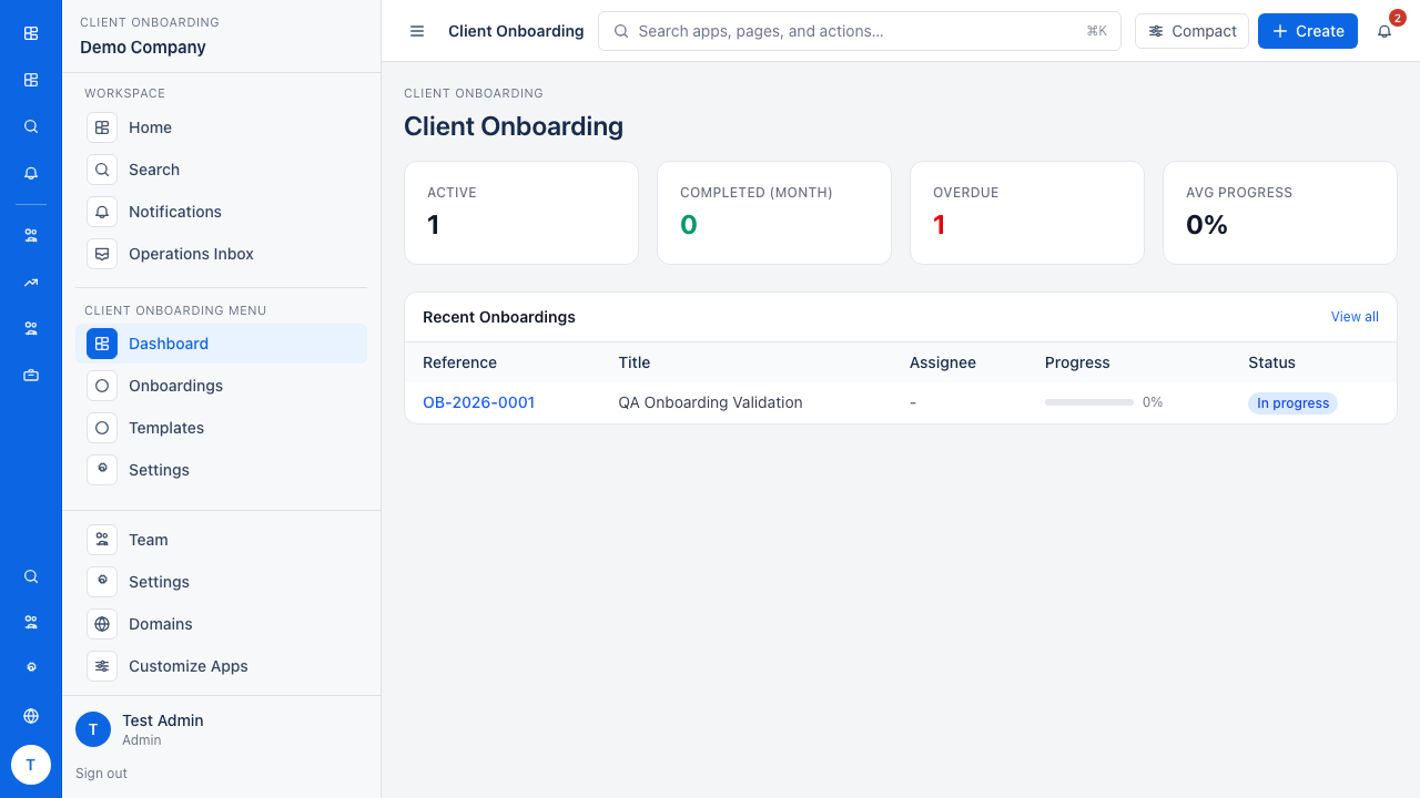 Open the Onboarding list